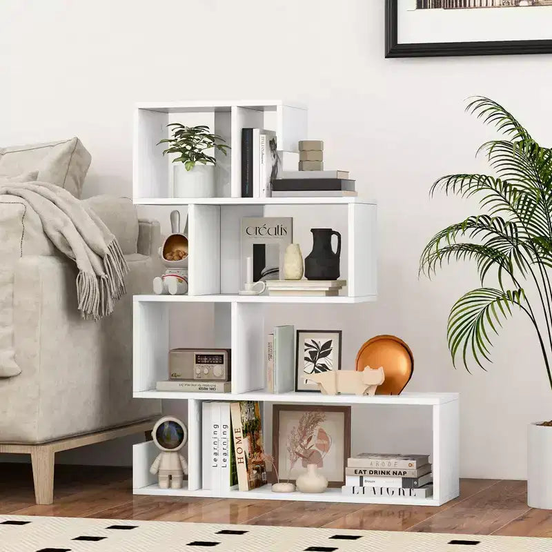 Costway Lot de 1/2 étagères en forme de S, bibliothèque autoportante à niveaux, avec kits anti-basculement, blanc