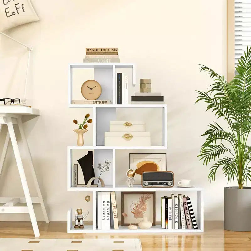 Costway Lot de 1/2 étagères en forme de S, bibliothèque autoportante à niveaux, avec kits anti-basculement, blanc
