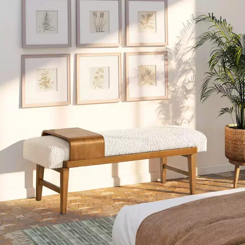 Banc de téléphone moderne Billie 52 avec étagère coulissante, Boucle Blanc Ivoire