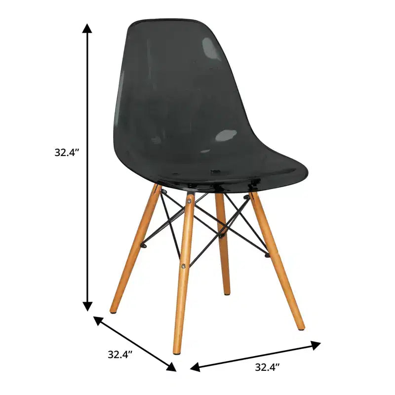 LeisureMod Cresco (Lot de 2) Chaises de salle à manger modernes en acrylique du milieu du siècle avec pieds Eiffel en bois  Chaises de cuisine et de salle à manger
