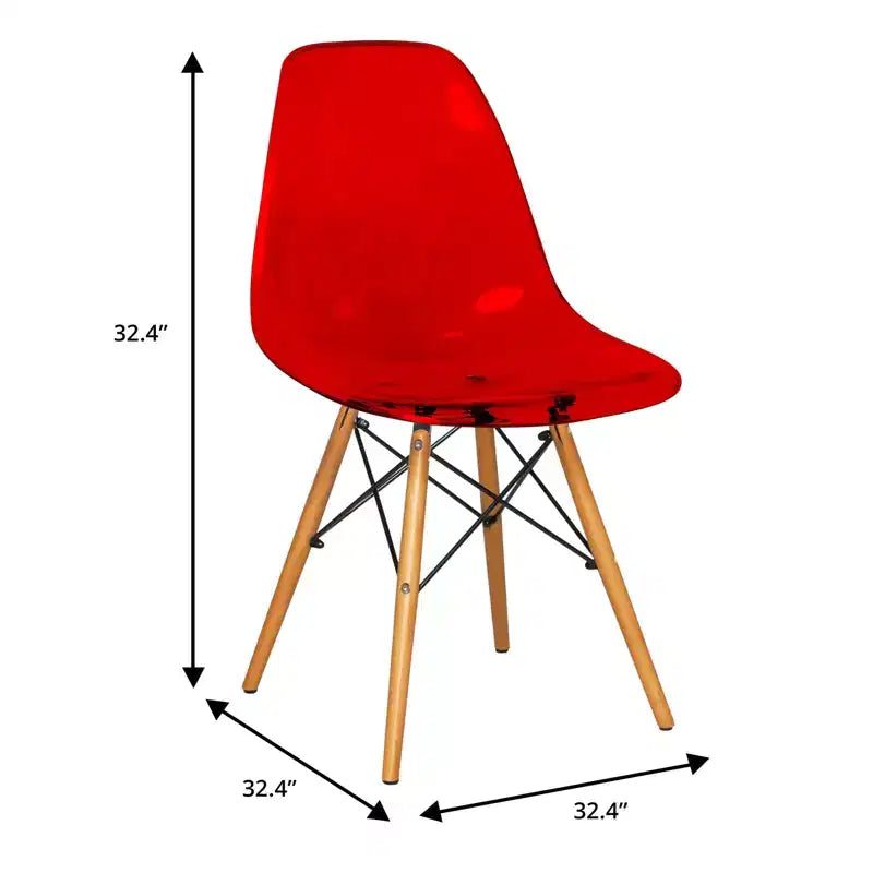 LeisureMod Cresco (Lot de 2) Chaises de salle à manger modernes en acrylique du milieu du siècle avec pieds Eiffel en bois  Chaises de cuisine et de salle à manger