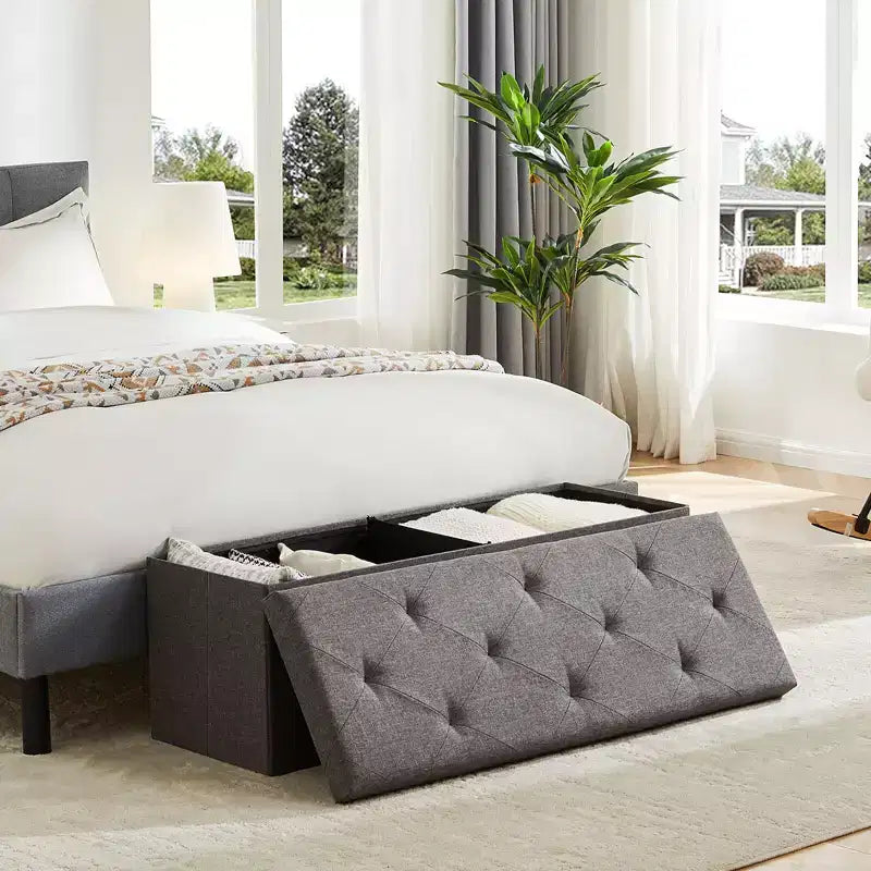 JIONJOY Pouf rectangulaire capitonné standard large de 43 po avec rangement | Gris