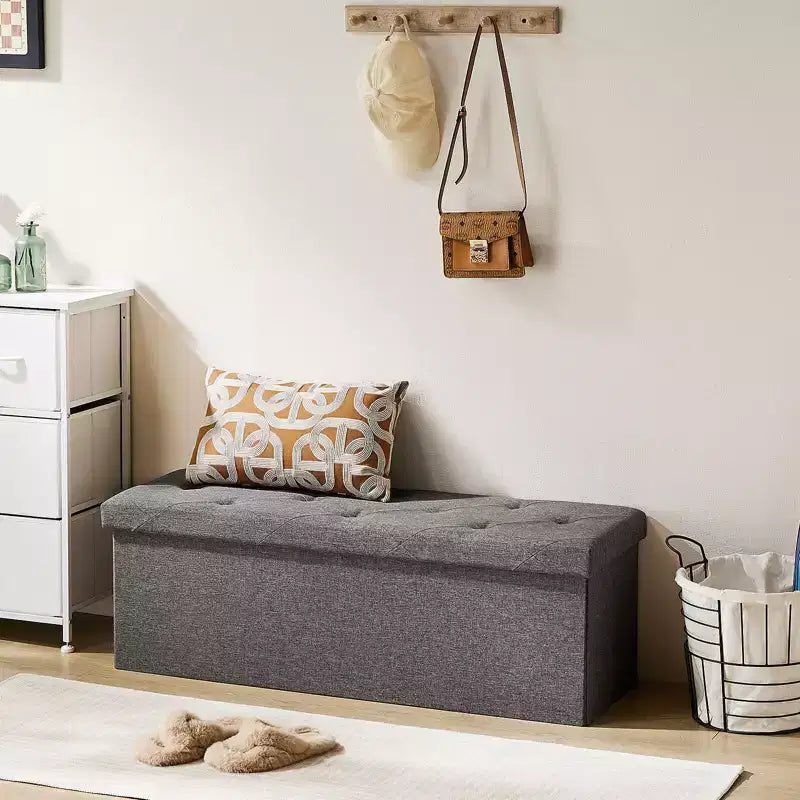 JIONJOY Pouf rectangulaire capitonné standard large de 43 po avec rangement | Gris