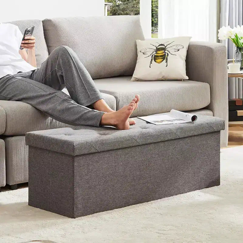 JIONJOY Pouf rectangulaire capitonné standard large de 43 po avec rangement | Gris