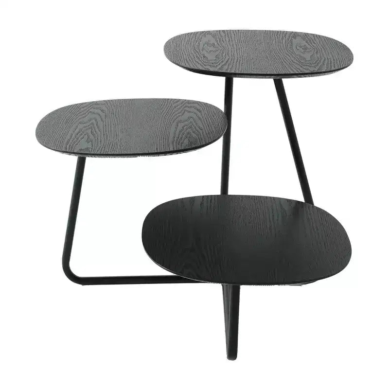 Table Basse Multi-Niveaux 3 Étages LeisureMod - Grain de Bois Blanc et Métal Noir