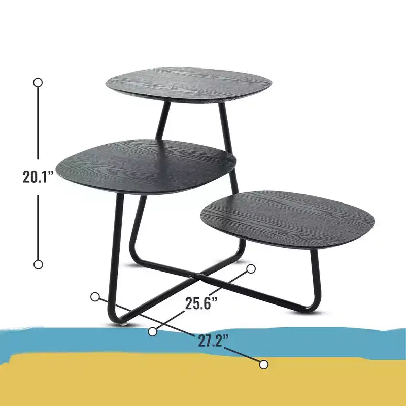 Table Basse Multi-Niveaux 3 Étages LeisureMod - Grain de Bois Blanc et Métal Noir