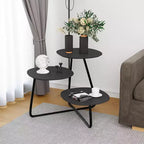 Table Basse Multi-Niveaux 3 Étages LeisureMod - Grain de Bois Blanc et Métal Noir