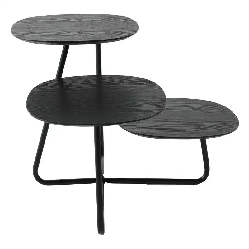 Table Basse Multi-Niveaux 3 Étages LeisureMod - Grain de Bois Blanc et Métal Noir