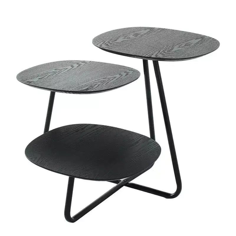 Table Basse Multi-Niveaux 3 Étages LeisureMod - Grain de Bois Blanc et Métal Noir