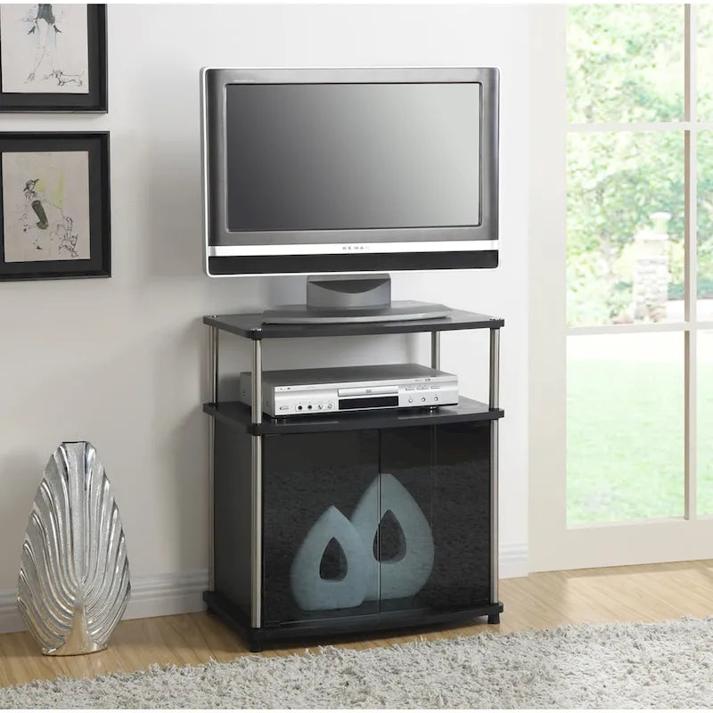 Meuble TV en verre, simple, 26 po, Noir/Blanc/Cerisier/Gris patiné/Bouleau imitation