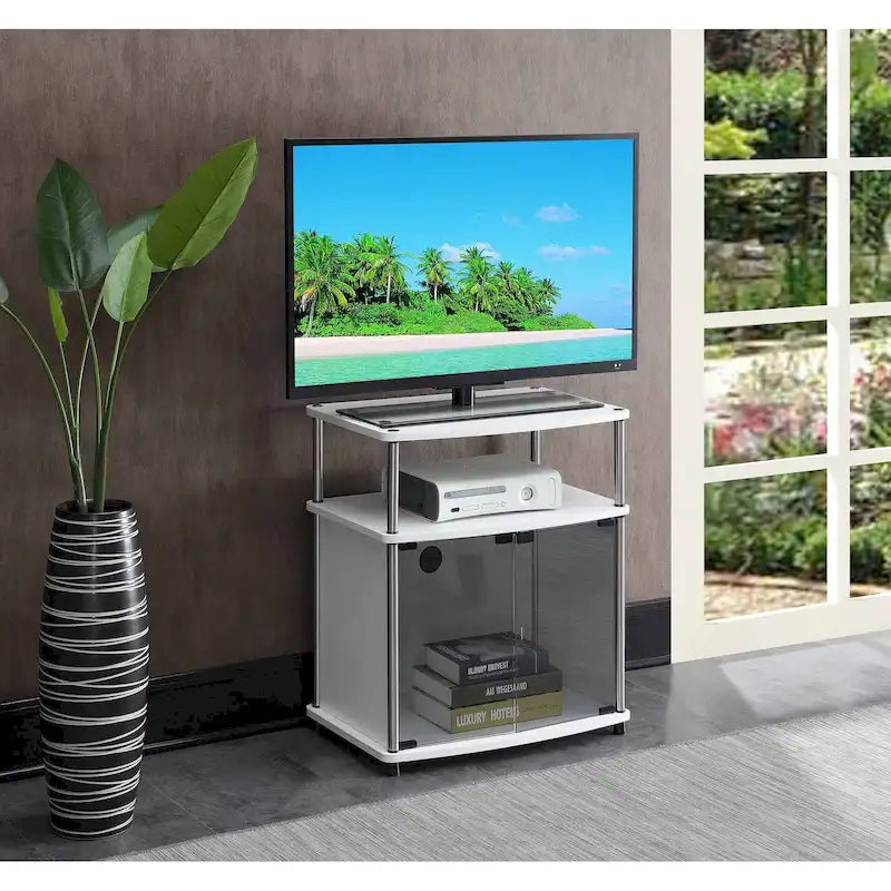 Meuble TV en verre, simple, 26 po, Noir/Blanc/Cerisier/Gris patiné/Bouleau imitation
