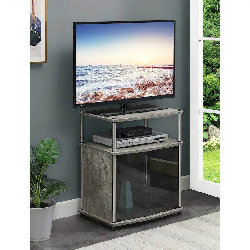 Meuble TV en verre, simple, 26 po, Noir/Blanc/Cerisier/Gris patiné/Bouleau imitation