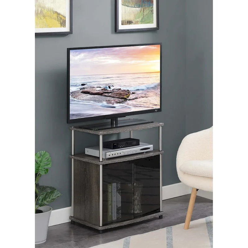 Meuble TV en verre, simple, 26 po, Noir/Blanc/Cerisier/Gris patiné/Bouleau imitation
