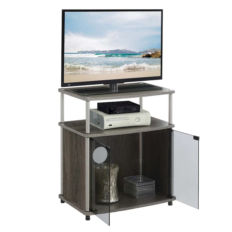 Meuble TV en verre, simple, 26 po, Noir/Blanc/Cerisier/Gris patiné/Bouleau imitation