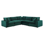Canapé sectionnel 5 places en velours vert / marine / blanc / gris / rose poudré / cognac
