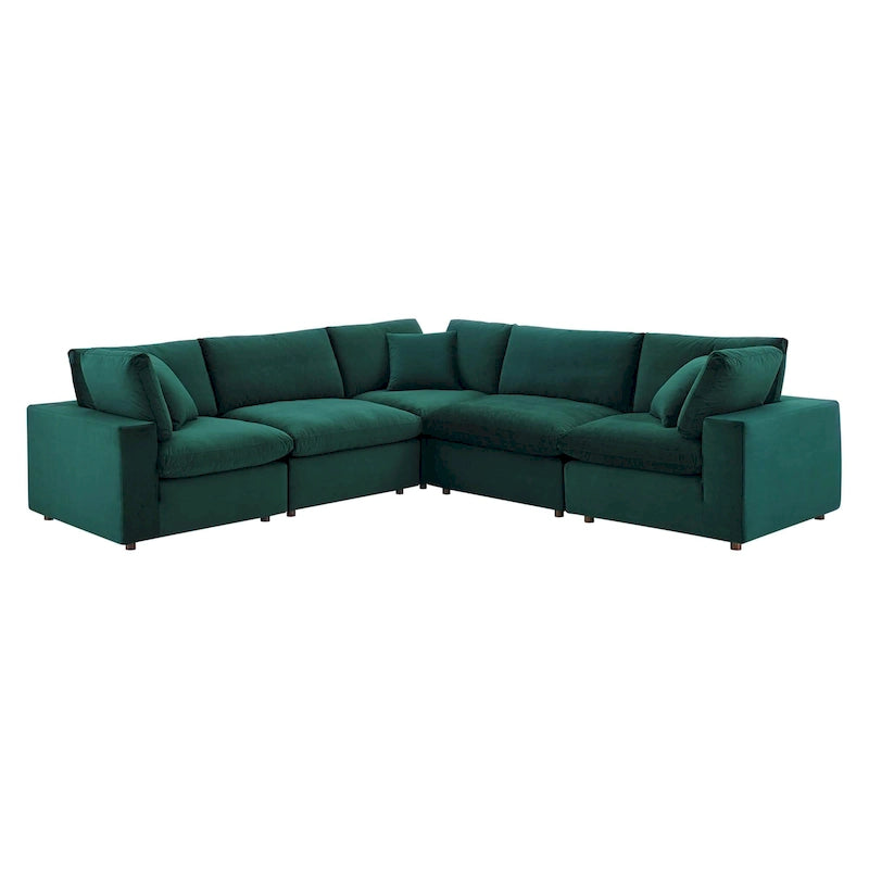 Canapé sectionnel 5 places en velours vert / marine / blanc / gris / rose poudré / cognac