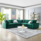 Canapé sectionnel 5 places en velours vert / marine / blanc / gris / rose poudré / cognac
