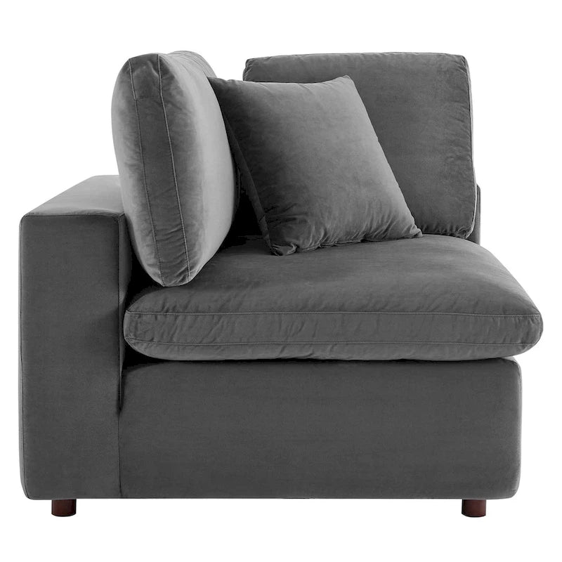 Canapé sectionnel 5 places en velours vert / marine / blanc / gris / rose poudré / cognac