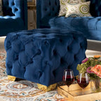 Ottoman en velours bordeaux / rose / beige / bleu / gris avec pieds dorés – Siège simple