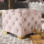 Ottoman en velours bordeaux / rose / beige / bleu / gris avec pieds dorés – Siège simple