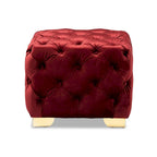 Ottoman en velours bordeaux / rose / beige / bleu / gris avec pieds dorés – Siège simple