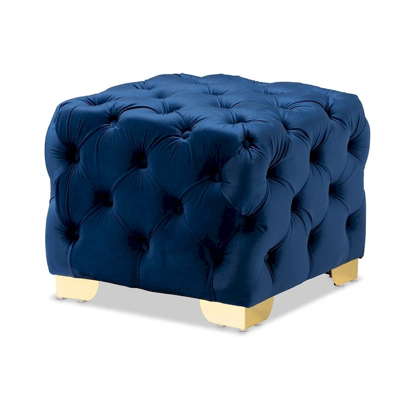 Ottoman en velours bordeaux / rose / beige / bleu / gris avec pieds dorés – Siège simple