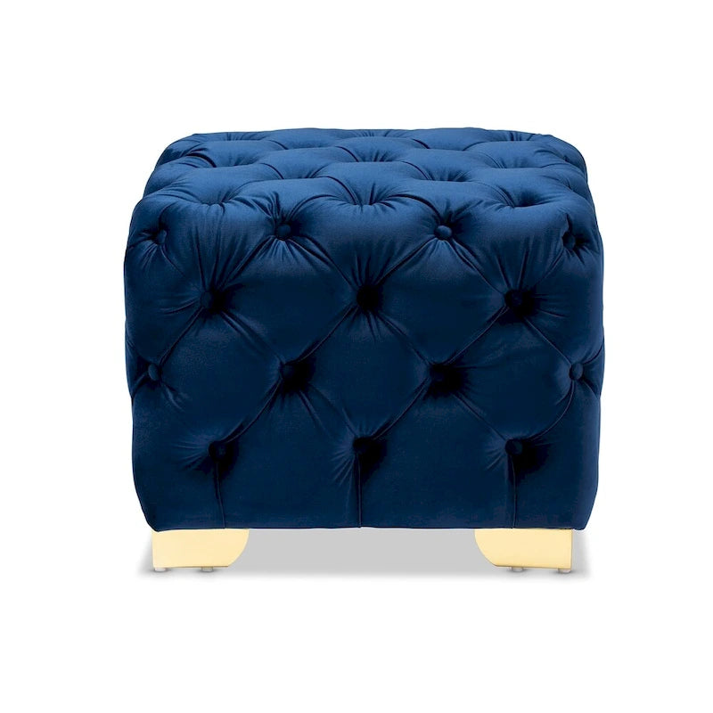 Ottoman en velours bordeaux / rose / beige / bleu / gris avec pieds dorés – Siège simple