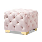 Ottoman en velours bordeaux / rose / beige / bleu / gris avec pieds dorés – Siège simple