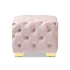 Ottoman en velours bordeaux / rose / beige / bleu / gris avec pieds dorés – Siège simple