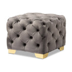 Ottoman en velours bordeaux / rose / beige / bleu / gris avec pieds dorés – Siège simple
