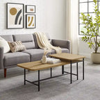 Lot de 2 tables basses gigognes en noyer foncé/doré et chêne côtier/noir