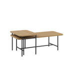 Lot de 2 tables basses gigognes en noyer foncé/doré et chêne côtier/noir