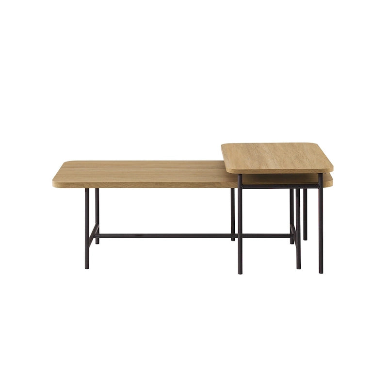 Lot de 2 tables basses gigognes en noyer foncé/doré et chêne côtier/noir