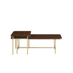 Lot de 2 tables basses gigognes en noyer foncé/doré et chêne côtier/noir