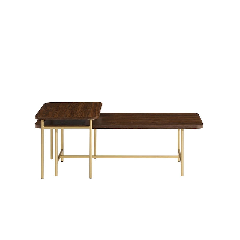 Lot de 2 tables basses gigognes en noyer foncé/doré et chêne côtier/noir
