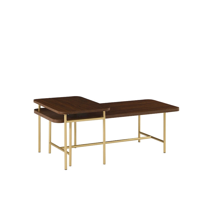 Lot de 2 tables basses gigognes en noyer foncé/doré et chêne côtier/noir