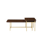 Lot de 2 tables basses gigognes en noyer foncé/doré et chêne côtier/noir