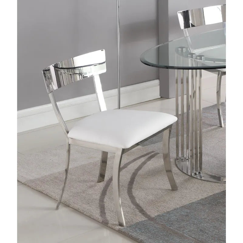 Chaises de salle à manger à dossier incurvé en similicuir blanc / gris, lot de 2