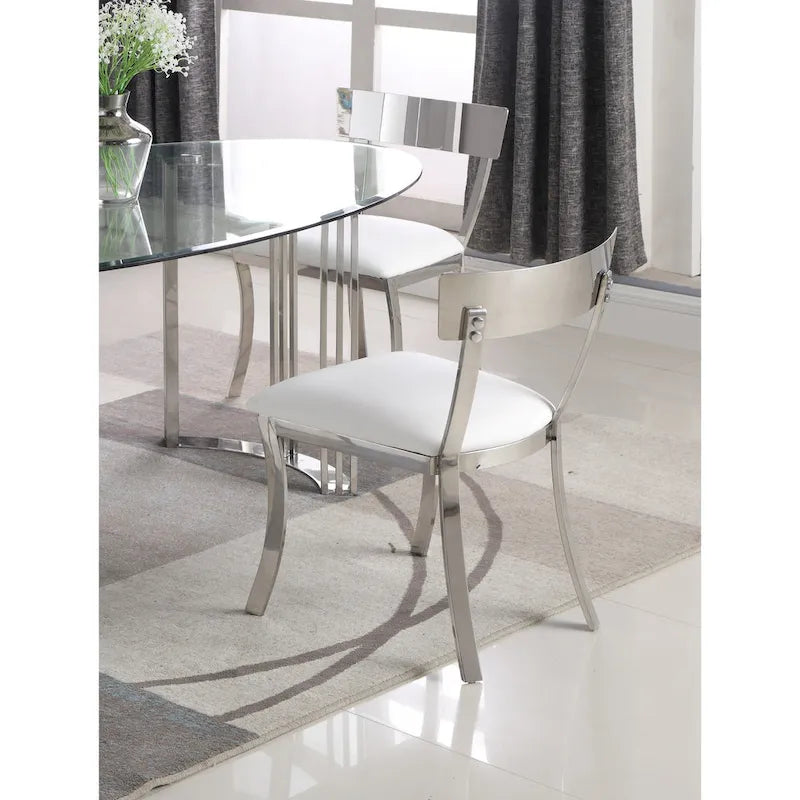 Chaises de salle à manger à dossier incurvé en similicuir blanc / gris, lot de 2