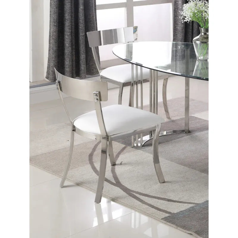 Chaises de salle à manger à dossier incurvé en similicuir blanc / gris, lot de 2
