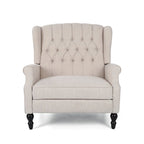 Coussin Teal / Blush Clair / Gris Clair / Beige + Pieds Marron Foncé – Fauteuil inclinable à dossier capitonné avec ailes, une place