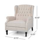 Coussin Teal / Blush Clair / Gris Clair / Beige + Pieds Marron Foncé – Fauteuil inclinable à dossier capitonné avec ailes, une place