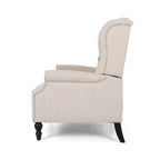 Coussin Teal / Blush Clair / Gris Clair / Beige + Pieds Marron Foncé – Fauteuil inclinable à dossier capitonné avec ailes, une place