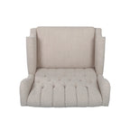 Coussin Teal / Blush Clair / Gris Clair / Beige + Pieds Marron Foncé – Fauteuil inclinable à dossier capitonné avec ailes, une place