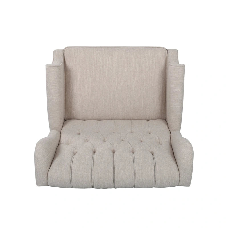 Coussin Teal / Blush Clair / Gris Clair / Beige + Pieds Marron Foncé – Fauteuil inclinable à dossier capitonné avec ailes, une place