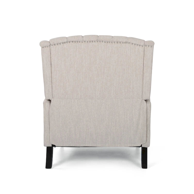 Coussin Teal / Blush Clair / Gris Clair / Beige + Pieds Marron Foncé – Fauteuil inclinable à dossier capitonné avec ailes, une place