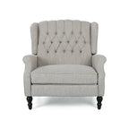 Coussin Teal / Blush Clair / Gris Clair / Beige + Pieds Marron Foncé – Fauteuil inclinable à dossier capitonné avec ailes, une place
