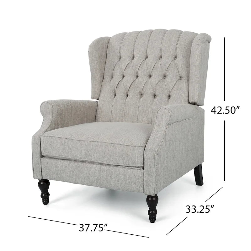 Coussin Teal / Blush Clair / Gris Clair / Beige + Pieds Marron Foncé – Fauteuil inclinable à dossier capitonné avec ailes, une place
