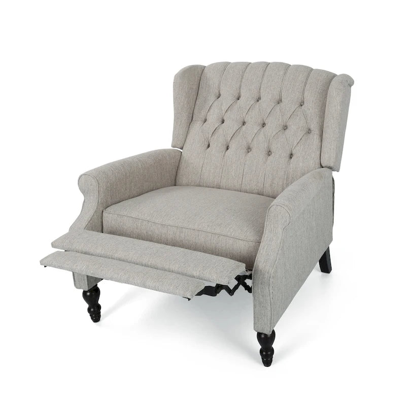 Coussin Teal / Blush Clair / Gris Clair / Beige + Pieds Marron Foncé – Fauteuil inclinable à dossier capitonné avec ailes, une place