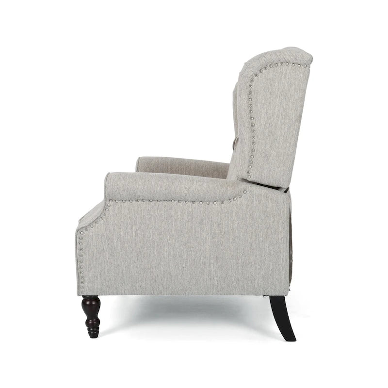 Coussin Teal / Blush Clair / Gris Clair / Beige + Pieds Marron Foncé – Fauteuil inclinable à dossier capitonné avec ailes, une place